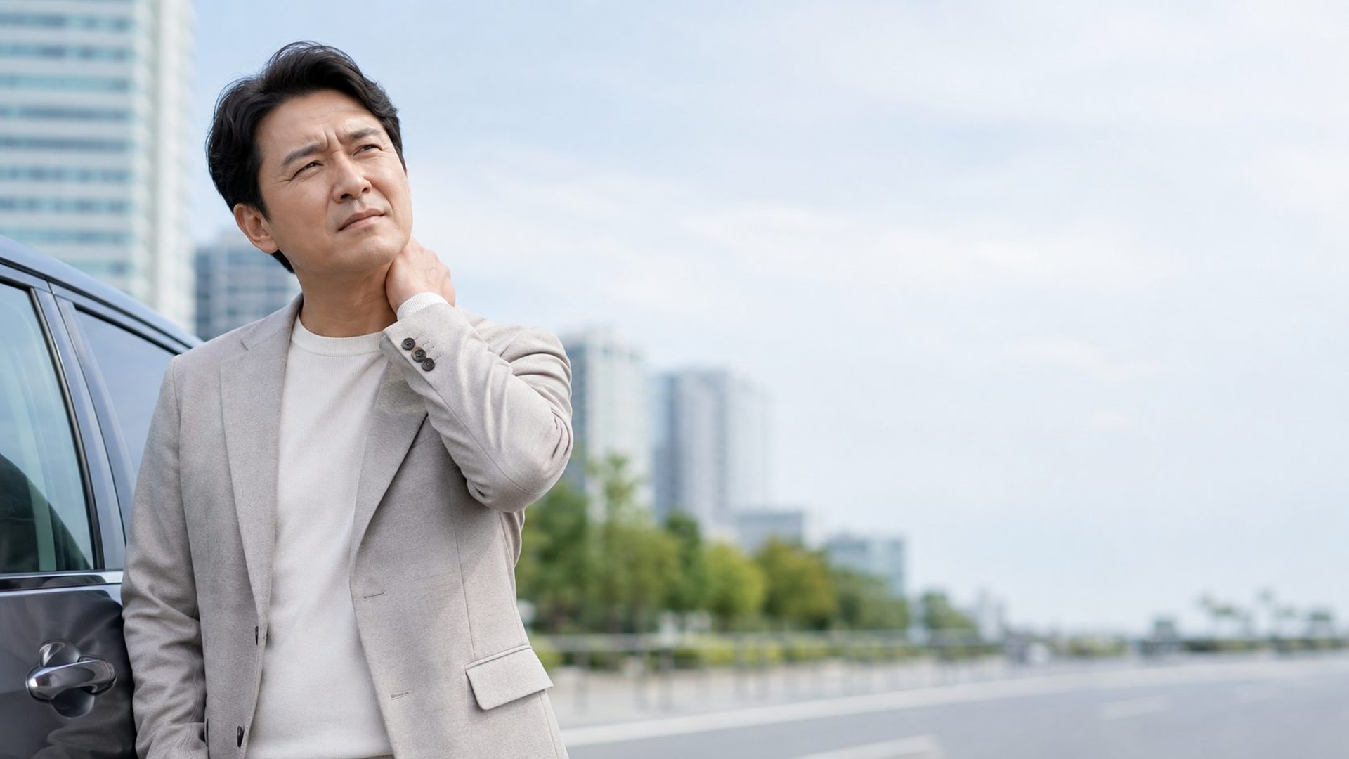 사고 이후 목과 어깨의 불편을 확인하는 모습