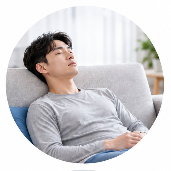 소파에 기대 쉬고 있는 남성