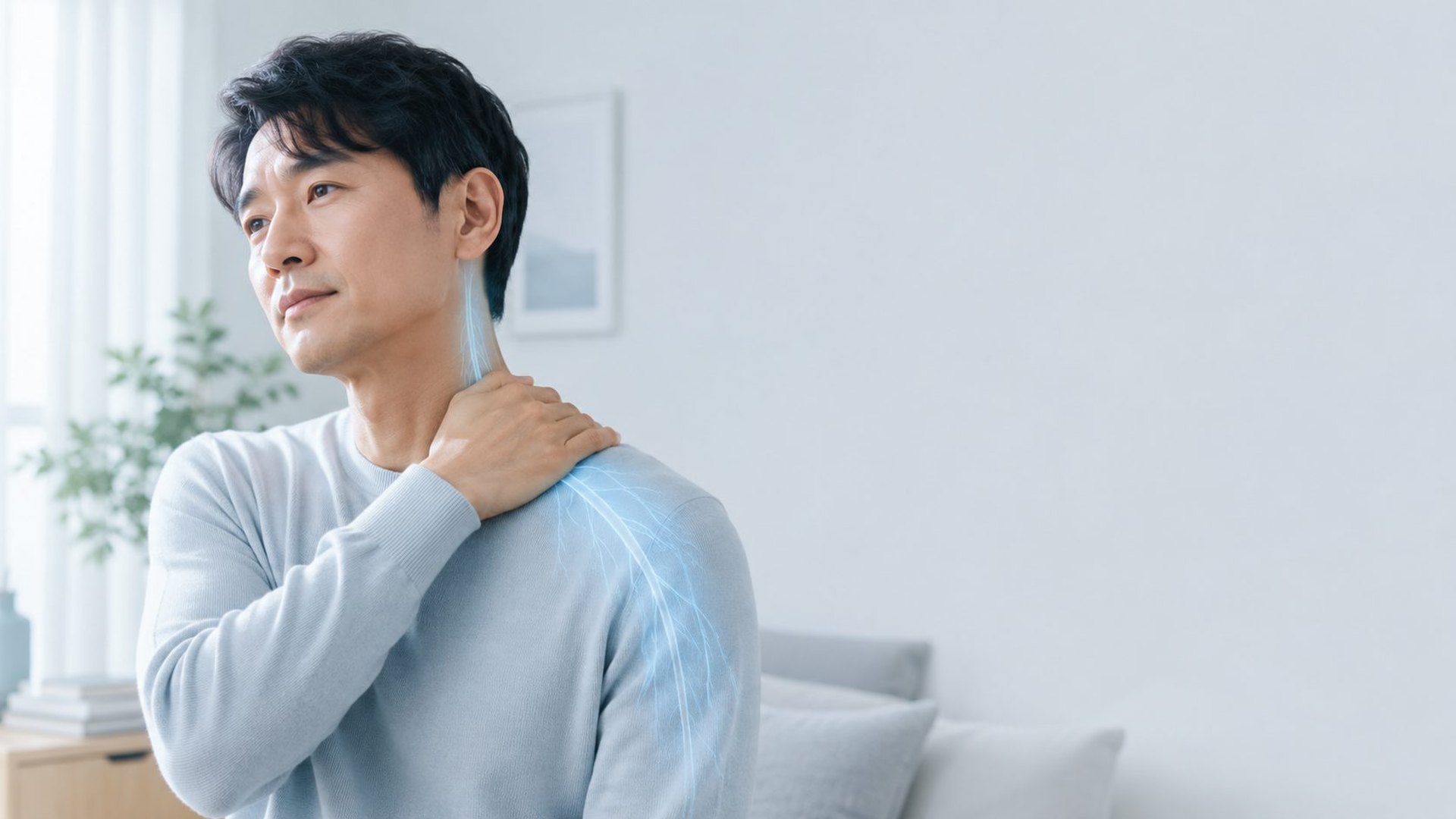 공원 산책 중 잠시 멈춰 다리 증상을 확인하는 모습