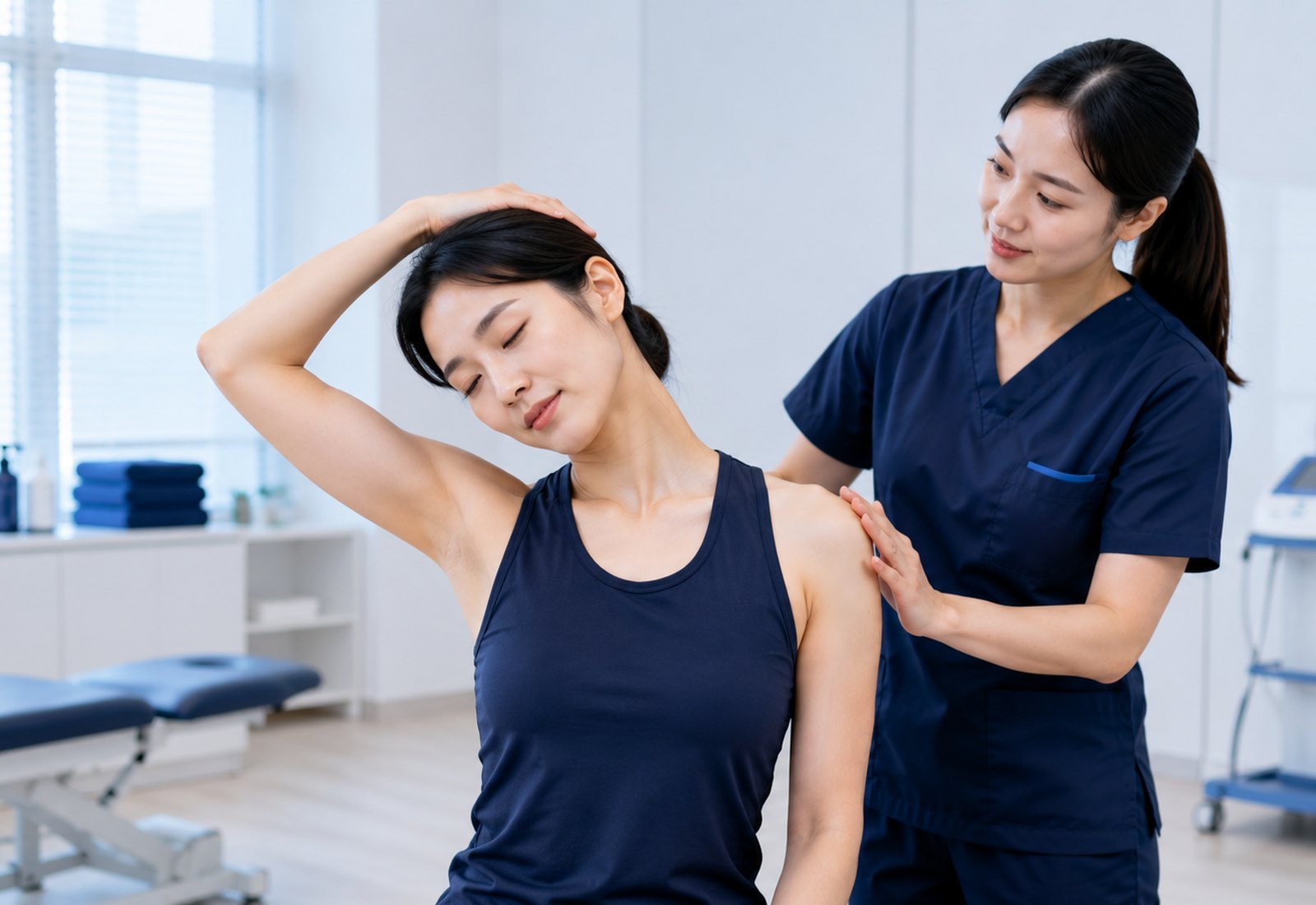치료 후에는 같은 움직임을<br>다시 확인합니다.