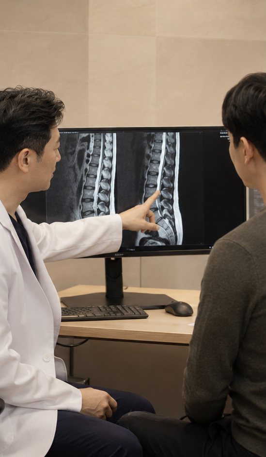 의료 영상을 함께 보며 설명하는 장면